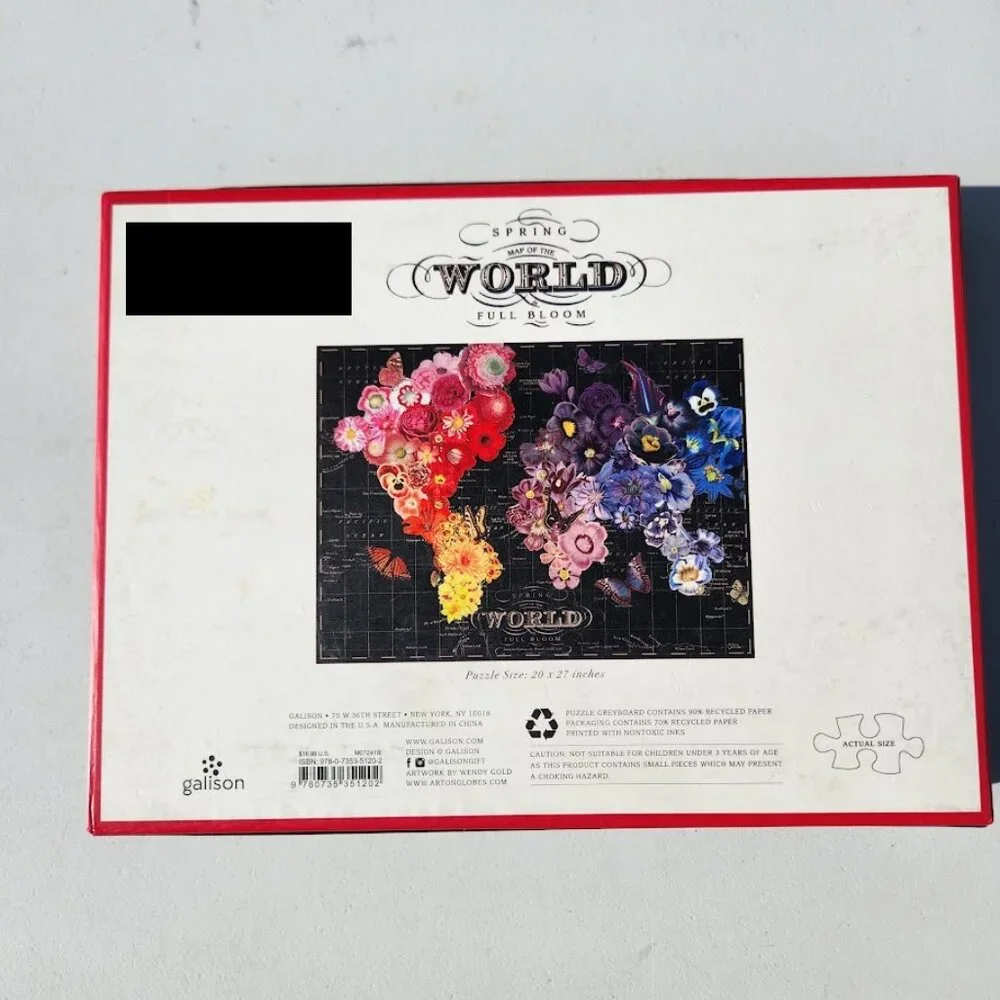 Galison Full Bloom World Map Jigsaw Puzzle 1000 Piece Flowers Spring Art Deco Fi